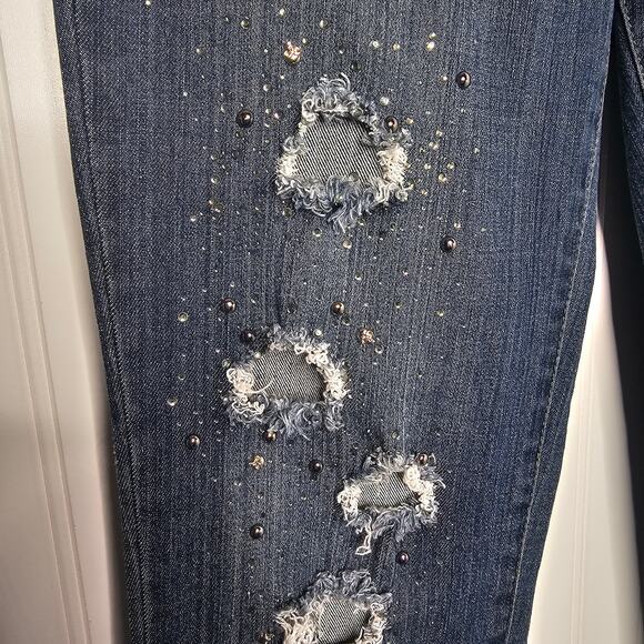 y2k TwentyOne Black Rue 21 Studded Low Rise Skinny Jeans Size 7/8 R Stretch Goth - Picture 10 of 11